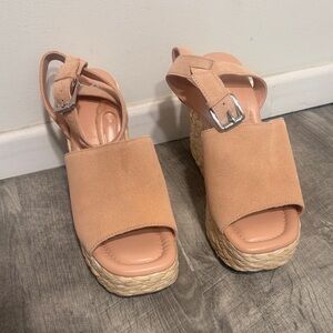 Marc Fisher Blush Tan Suede Espadrille Wedge Sandals